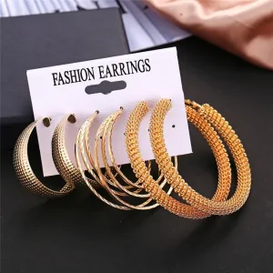 3pairs/set Retro Exaggerated Metal Hoop Earrings Set