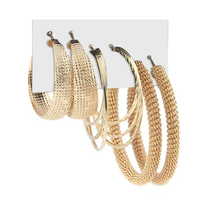 3pairs/set Retro Exaggerated Metal Hoop Earrings Set