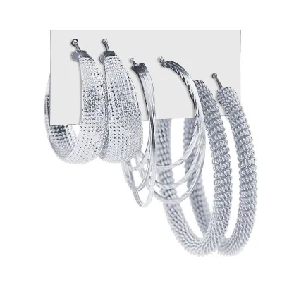 3pairs/set Retro Exaggerated Metal Hoop Earrings Set