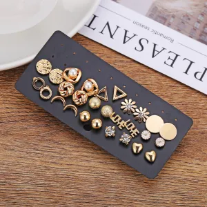 28pcs Creative Little Daisy Moon Geometric Shape Stud Earrings Set