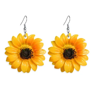 Vintage Exaggerated Sunflower Pendant Drop Earrings for Women Alloy