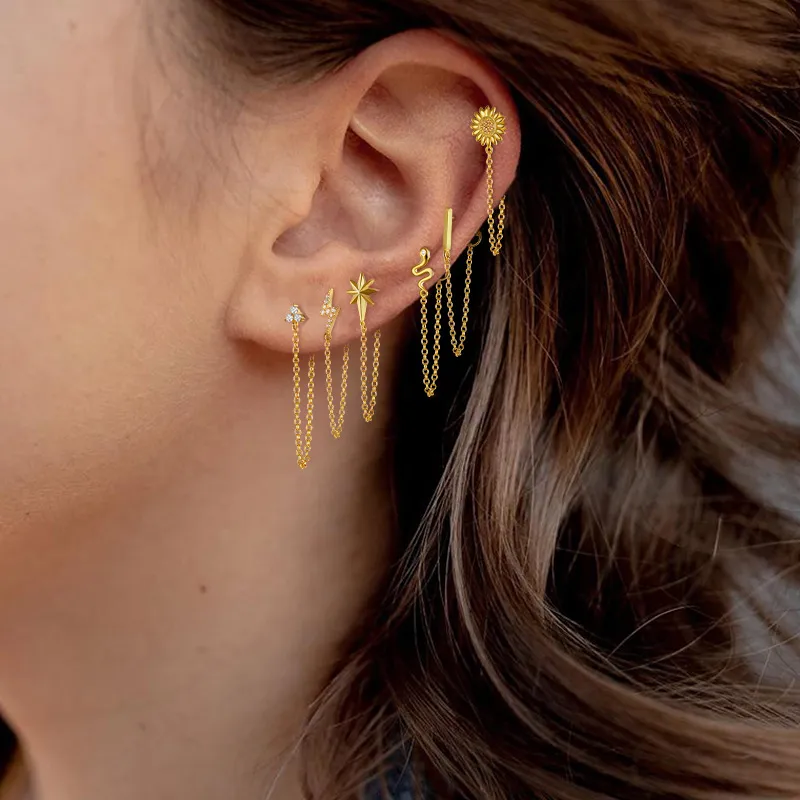 Creative Metal Tassel S925 Sterling Silver Geometric Stud Earrings for Women