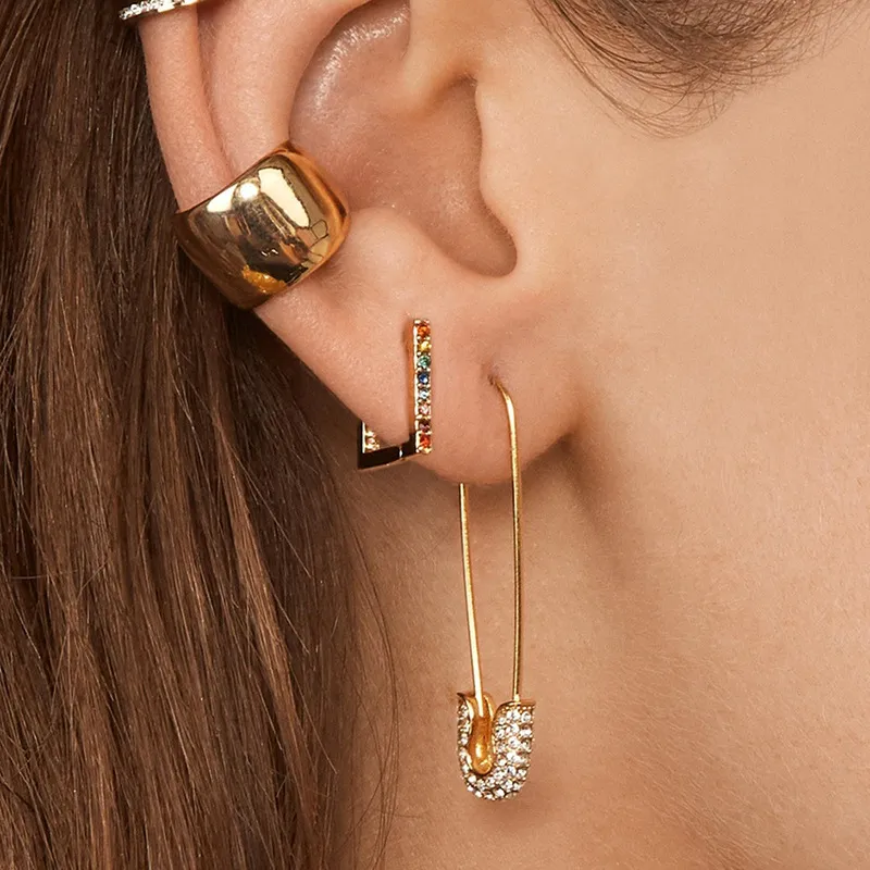 Fashion Pin Shape Pendant Multicolor Rhinestone Earrings