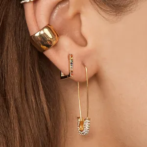 Fashion Pin Shape Pendant Multicolor Rhinestone Earrings