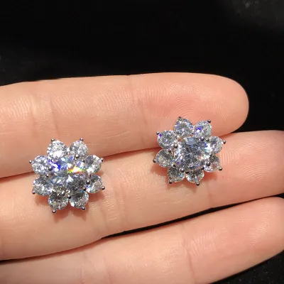 Fashion Zircon Inlaid Flower Pendant Necklace Earrings Ring for Women