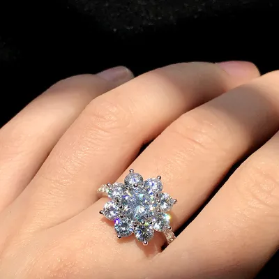 Fashion Zircon Inlaid Flower Pendant Necklace Earrings Ring for Women