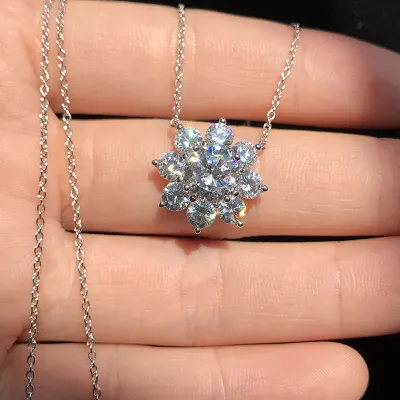 Fashion Zircon Inlaid Flower Pendant Necklace Earrings Ring for Women
