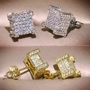 Hip Hop Full Zircon Square Stud Earrings