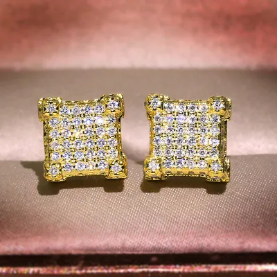 Hip Hop Full Zircon Square Stud Earrings
