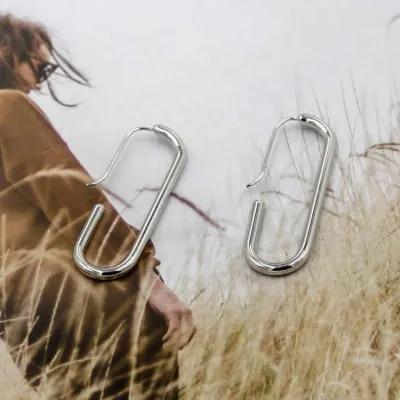 Women Simple Geometric Shape Hoop Earrings Copper Non-mainstream Unisex Oval