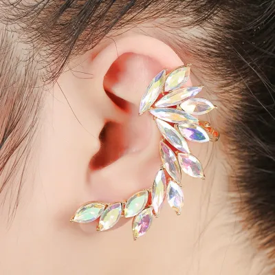 1pc Fashion Wing Type Color Rhinestone Decor Metal Ear Clip Women's