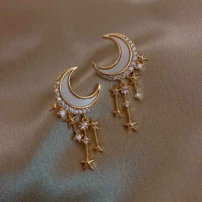Fashion Star And Moon Rhinestone Geometric Stud Earrings For Women