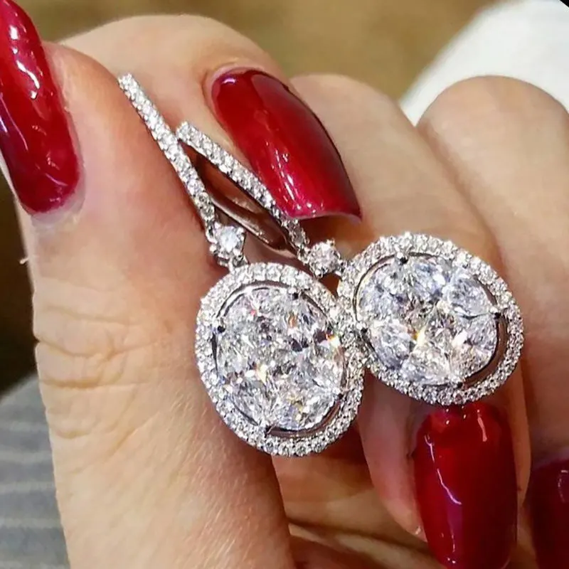 Women Shiny Oval Zircon Decor Copper Earrings