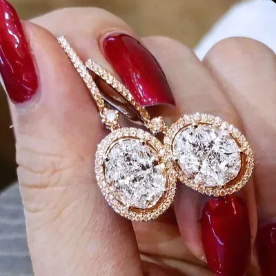 Women Shiny Oval Zircon Decor Copper Earrings