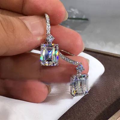 Women Shining Large Square Zircon Decor Geometric Earrings