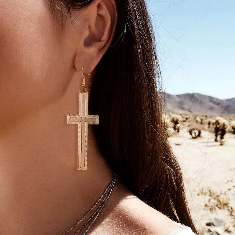 Women Exaggerated Cross Shaped Alloy Geometric Earrings