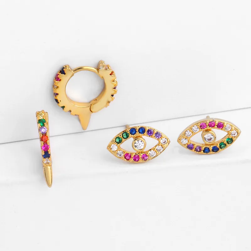 Women Fashion Color Zircon Inlay Eyes Shape Earrings