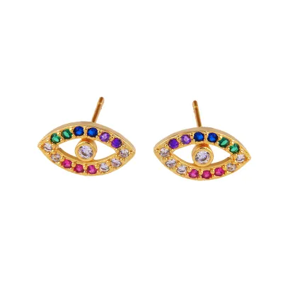 Women Fashion Color Zircon Inlay Eyes Shape Earrings
