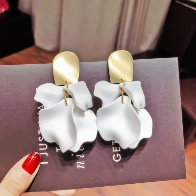 Fashion Women Rose Petal Shaped Acrylic Earrings