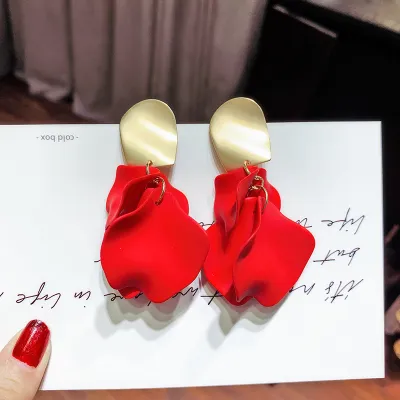 Fashion Women Rose Petal Shaped Acrylic Earrings