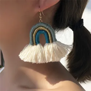 Boho Woven Rainbow Shape Design Tassel Earrings For Women