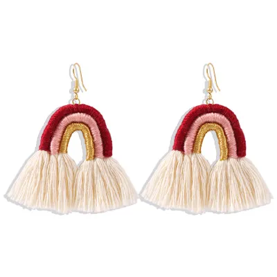 Boho Woven Rainbow Shape Design Tassel Earrings For Women