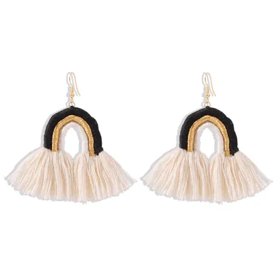 Boho Woven Rainbow Shape Design Tassel Earrings For Women