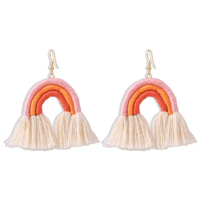 Boho Woven Rainbow Shape Design Tassel Earrings For Women