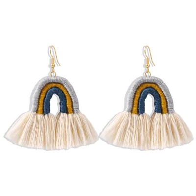 Boho Woven Rainbow Shape Design Tassel Earrings For Women