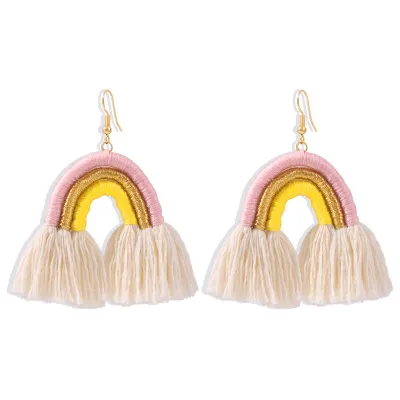 Boho Woven Rainbow Shape Design Tassel Earrings For Women