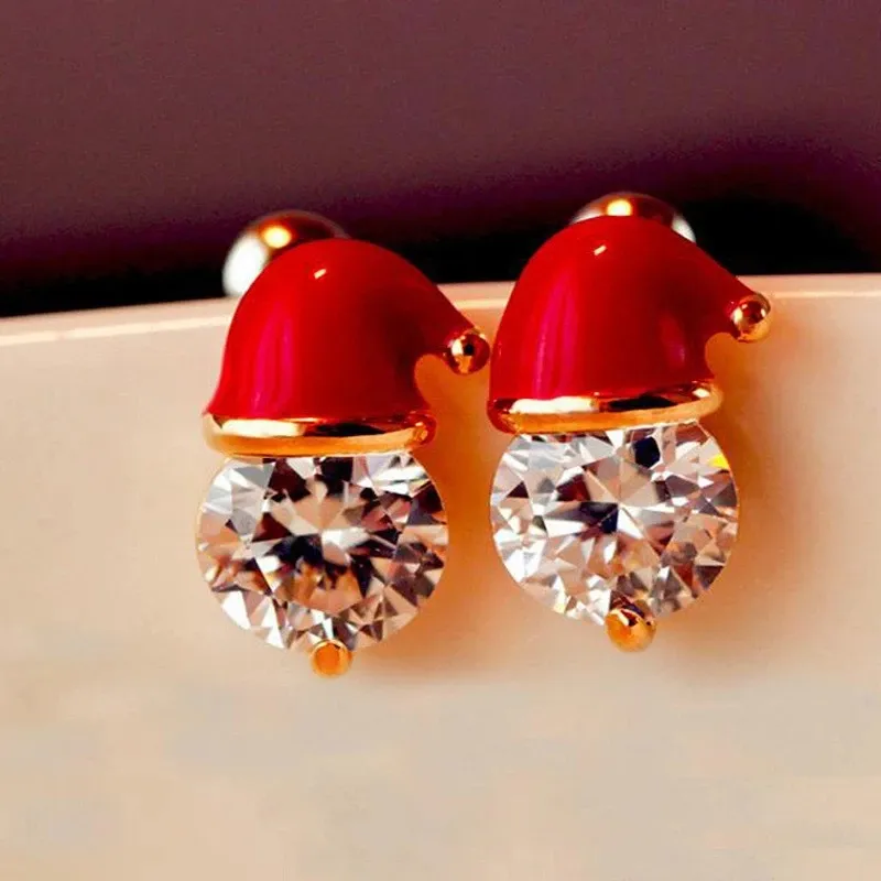 Christmas Snowman Hat Zircon Earrings for Women