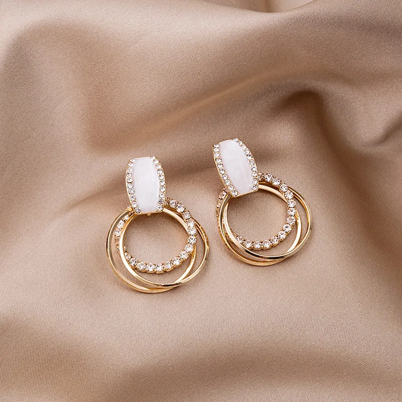 Women Simple Geometric Circles Rhinestone Earrings