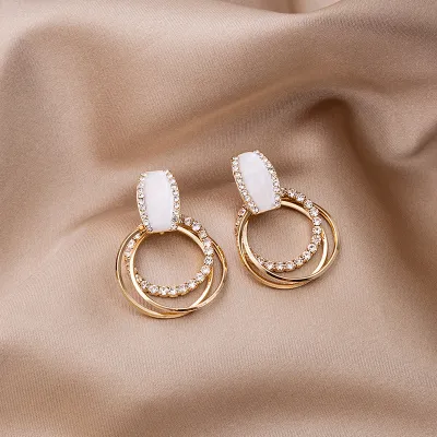Women Simple Geometric Circles Rhinestone Earrings