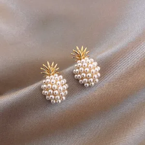 Women 925 Silver Needle Pineapple Shape Stud Earrings Rhinestone Geometric Jewelry