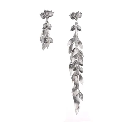 Women Asymmetric Long Tassel Leaf Drop Earrings