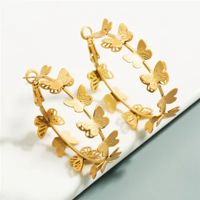 Creative Butterflies Surrounded Alloy Hoop Earrings for Women