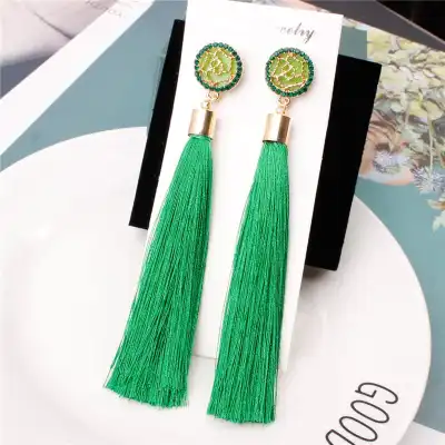 Women Flower Design Long Tassel Earrings Alloy