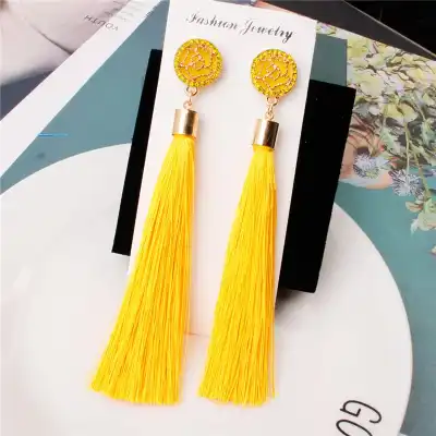 Women Flower Design Long Tassel Earrings Alloy