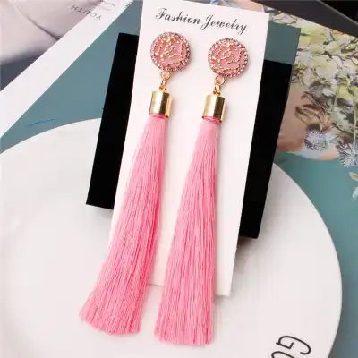 Women Flower Design Long Tassel Earrings Alloy