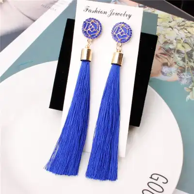 Women Flower Design Long Tassel Earrings Alloy