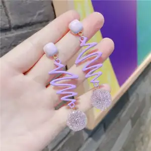 Women Purple Small Ball Irregular Design Geometric Earrings