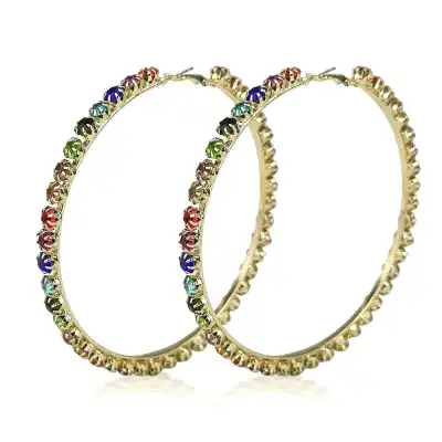 Women Exaggerated Rhinestone Decorative Circle Earrings