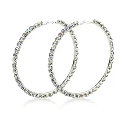 Women Exaggerated Rhinestone Decorative Circle Earrings