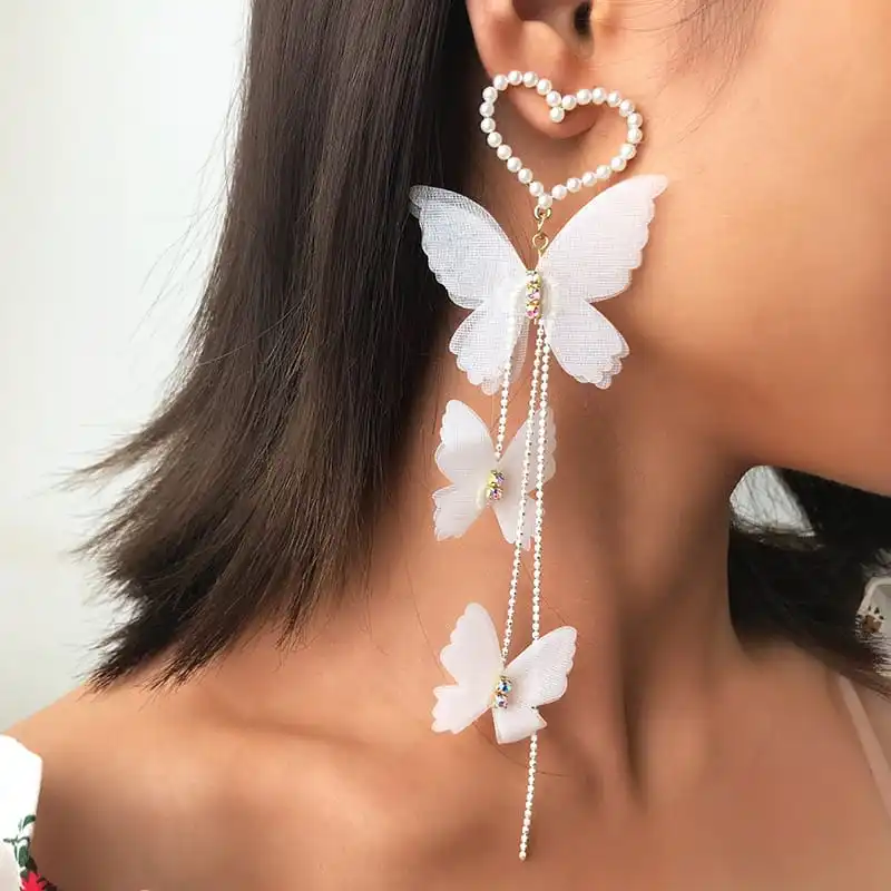 Women Romantic Heart Shaped Butterfly Decorative Alloy Earrings