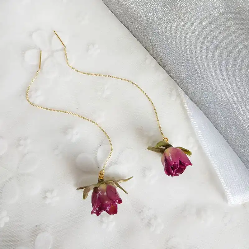Women Minimalist Flower Shaped Long Ear Lines Earrings