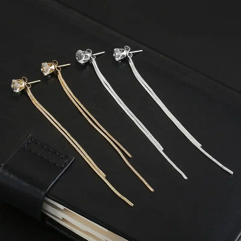 Women's Simple Zircon Decorative Long Tassel Earrings