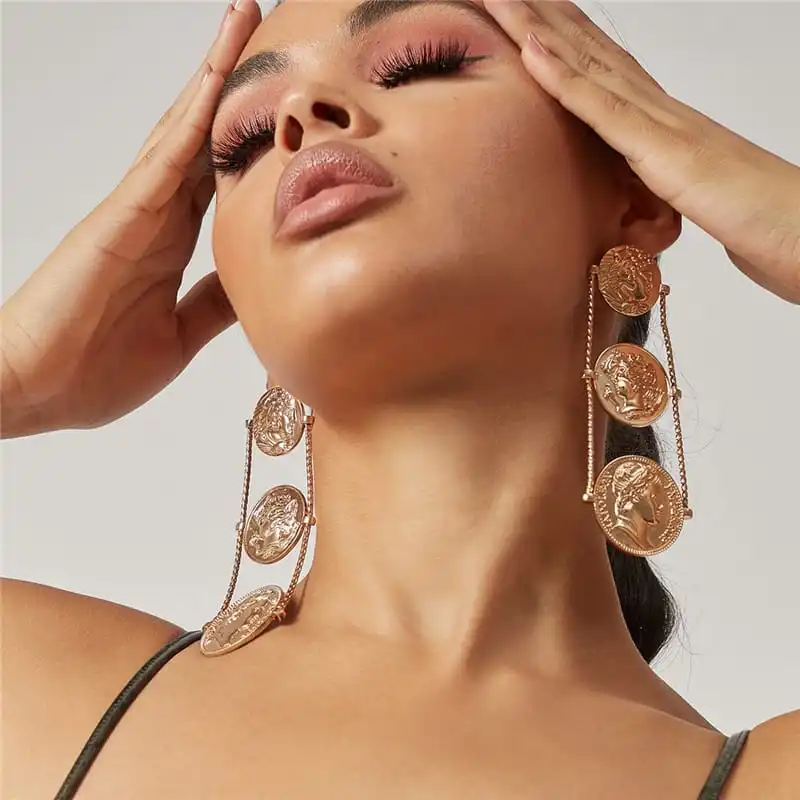 Women Exaggerated Portrait Geometric Alloy Earrings