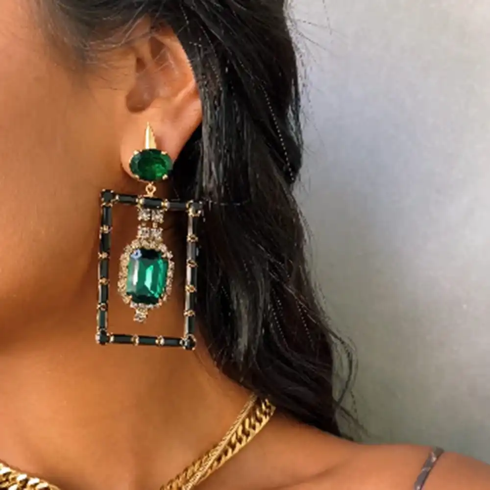 Women Geometry Design Rhinestone Decorative Earrings
