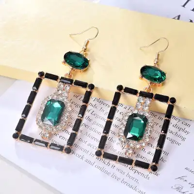 Women Geometry Design Rhinestone Decorative Earrings