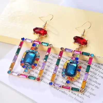 Women Geometry Design Rhinestone Decorative Earrings